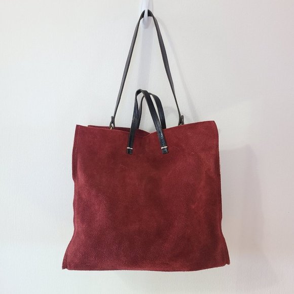 Clare V. Vivier Burgundy Suede Simple Tote Purse Bag - Picture 2 of 6